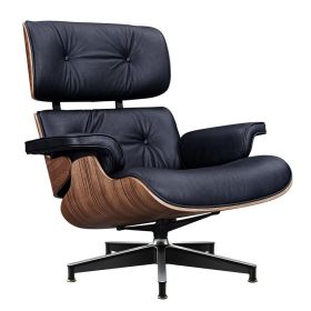 Large Version Walnut Genuine Leather Lounge Chair Club Seat Armchair Ottoman 8 Layer Plywood Frame for Living Room Furniture
