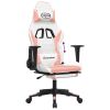 Gaming Chair with Footrest White and Pink Faux Leather