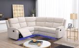82.6" Home Theater Seating Seats Manual Chairs Recliner with LED Light Strip for Living Room, Beige