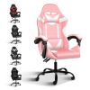 Racing Video Backrest and Seat Height Recliner Gaming Office High Back Computer Ergonomic Adjustable Swivel Chair, Without footrest, Pink/White