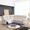82.6" Home Theater Seating Seats Manual Chairs Recliner with LED Light Strip for Living Room, Beige