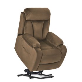 Lift Chair Recliner for Elderly Power Remote Control Recliner Sofa Relax Soft Chair Anti-skid Australia Cashmere Fabric Furniture Living Room (Color: Brown)