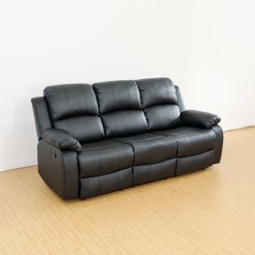 82 Inch Modern Bonded Leather 3 Seater Sofa Couch With 2 Cup Holders And Two Recliner Chaise,Recliner Sofa With Padded Armrest For Living Room (Color: as Pic)