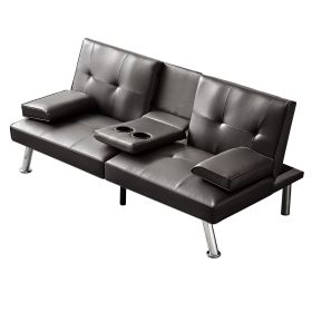 Convertible Sofa Bed Adjustable Couch Sleeper Modern Faux Leather Recliner Reversible Loveseat Folding Daybed Guest Bed, Removable Armrests (Color: as Pic)