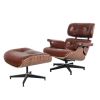 Aniline leather Club Seat armchair 8 layer plywood frame lounge chair with ottoman